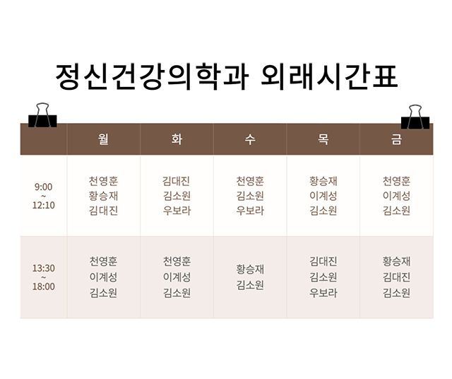 정신건강의학과 외래시간표